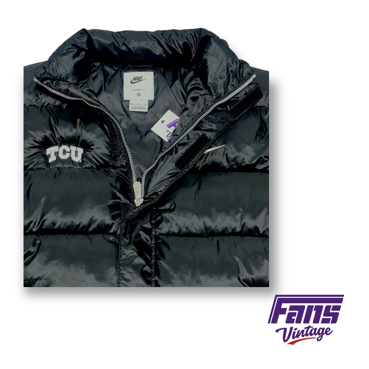 TCU Nike Team Issued Black Short Puffer Jacket with Removable Hood