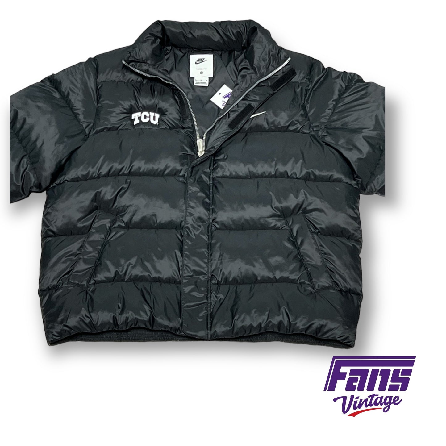 TCU Nike Team Issued Black Short Puffer Jacket with Removable Hood