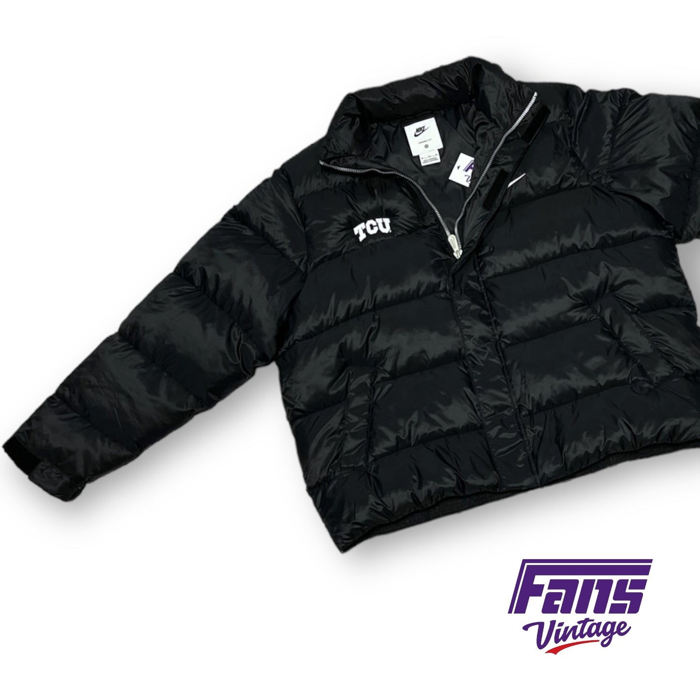 TCU Nike Team Issued Black Short Puffer Jacket with Removable Hood