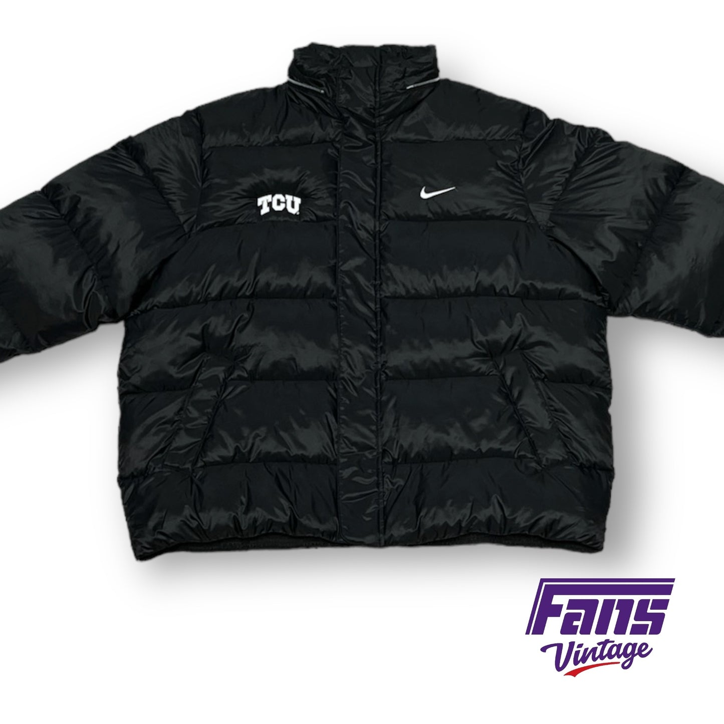 TCU Nike Team Issued Black Short Puffer Jacket with Removable Hood