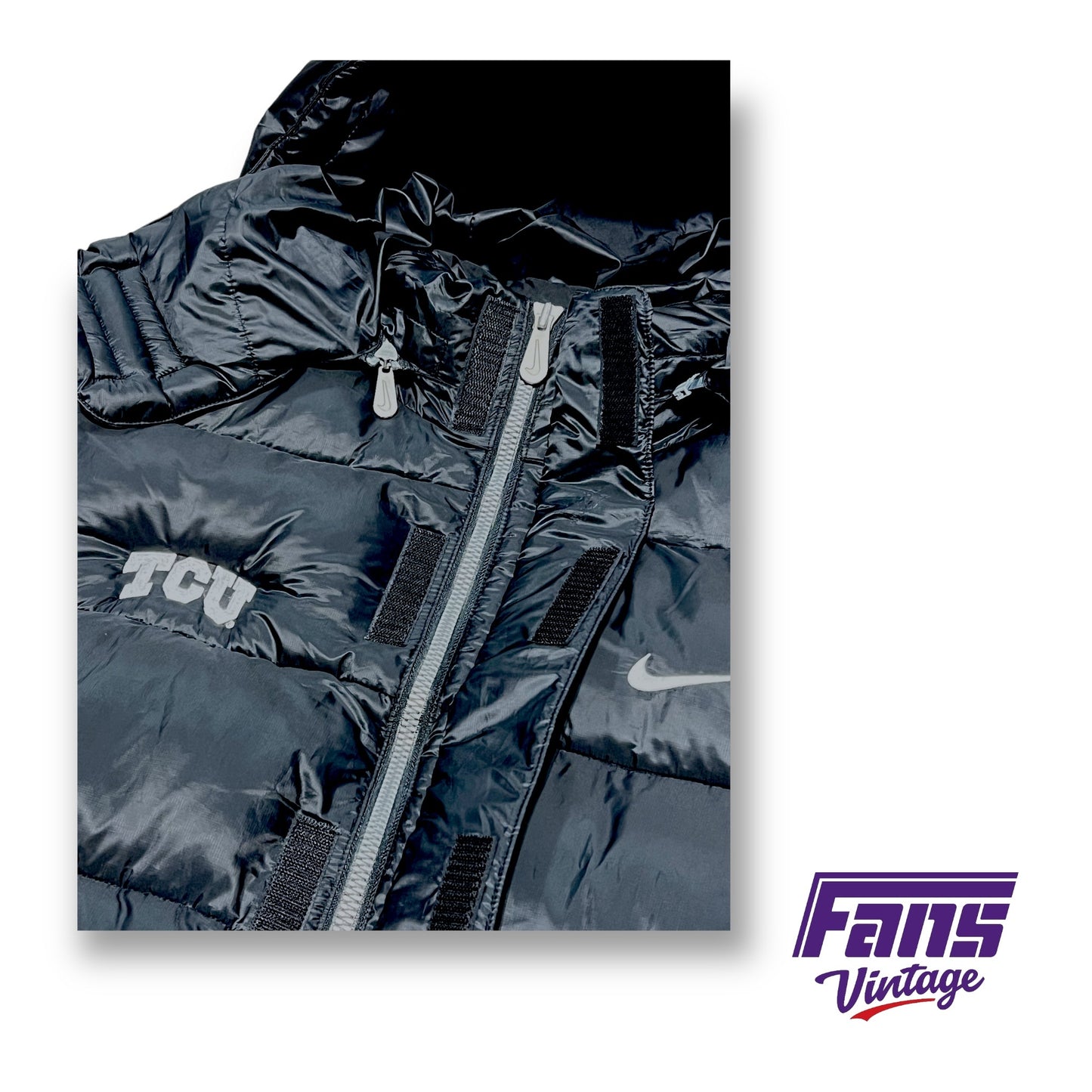 TCU Nike Team Issued Black Short Puffer Jacket with Removable Hood