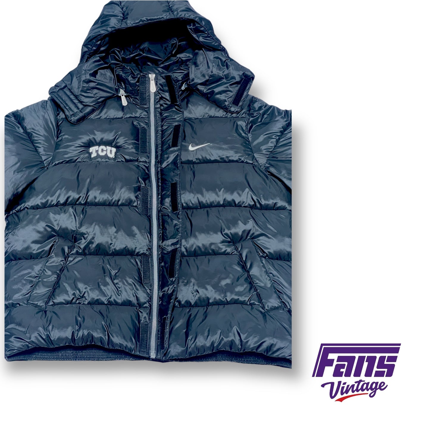 TCU Nike Team Issued Black Short Puffer Jacket with Removable Hood