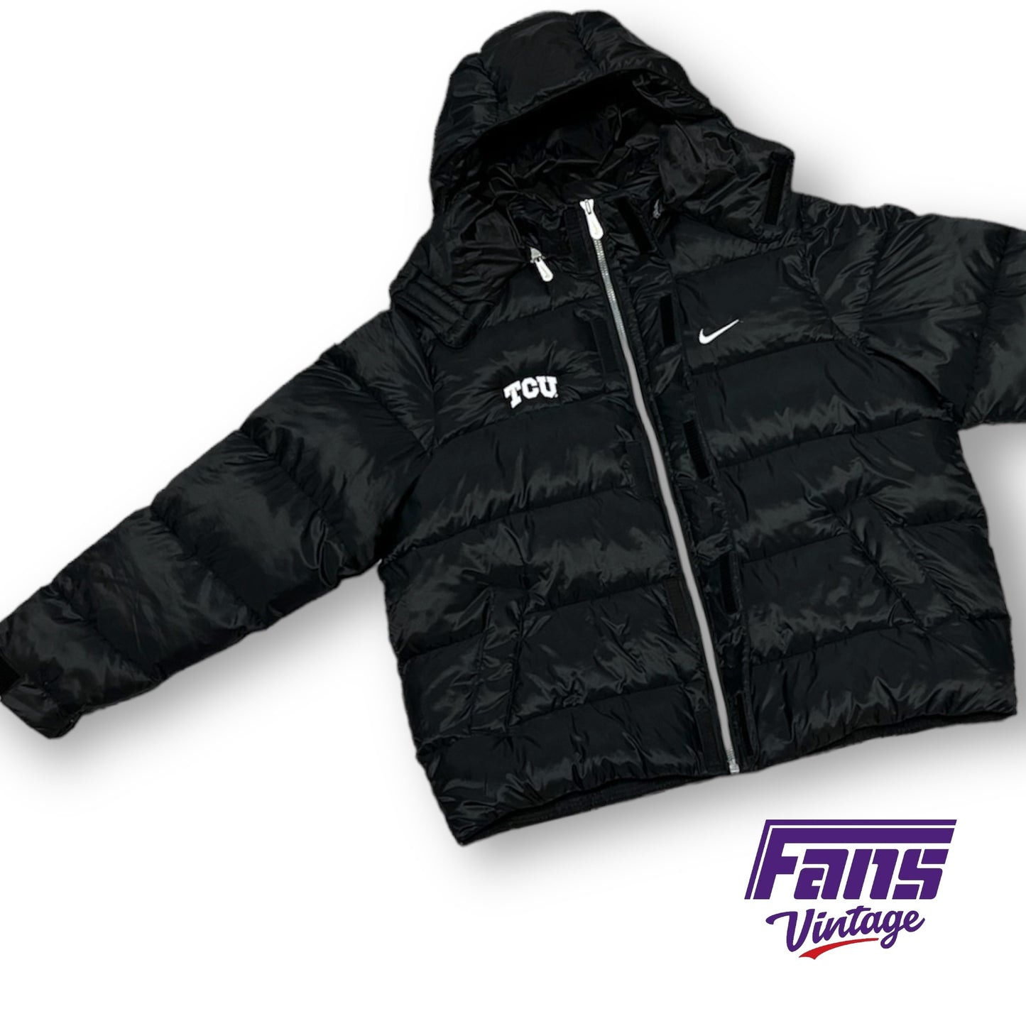 TCU Nike Team Issued Black Short Puffer Jacket with Removable Hood