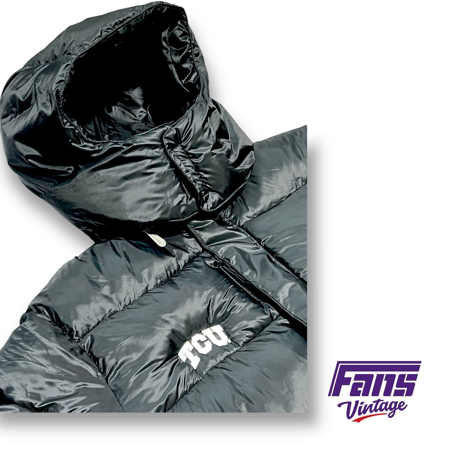 TCU Nike Team Issued Black Short Puffer Jacket with Removable Hood