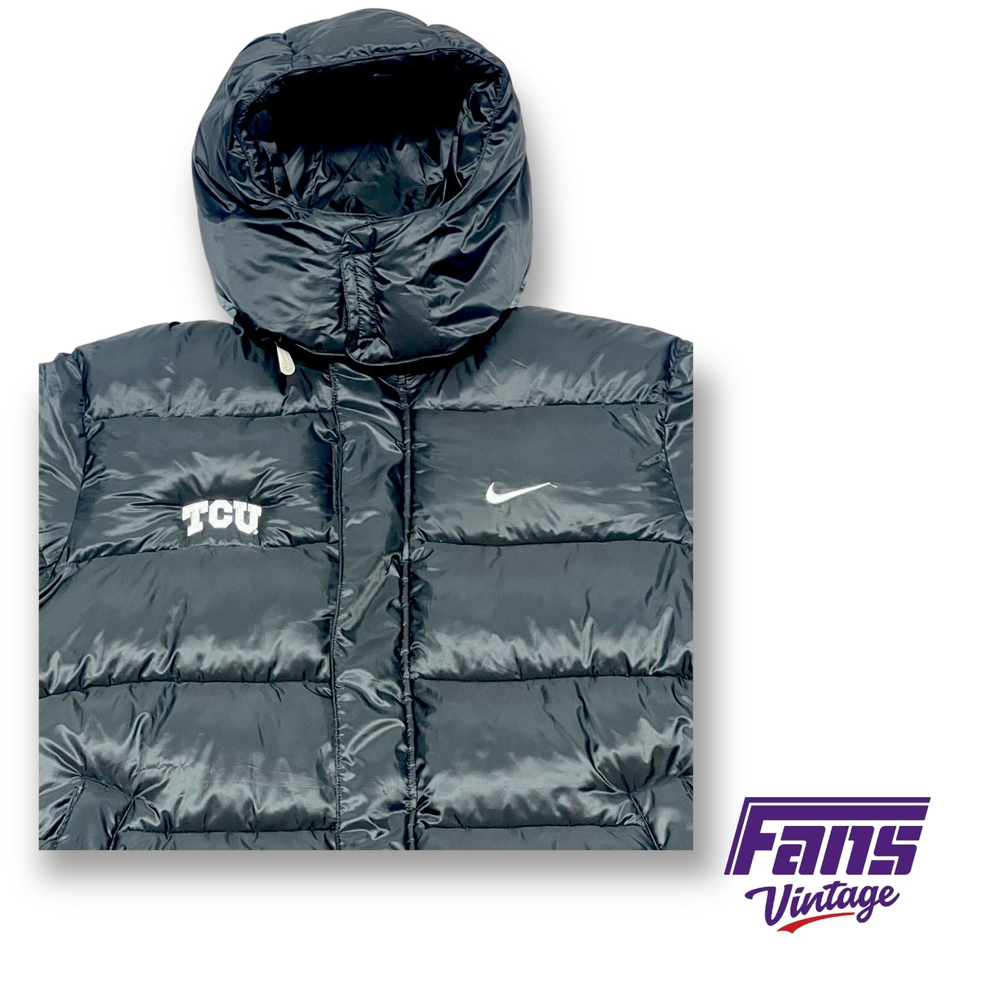 TCU Nike Team Issued Black Short Puffer Jacket with Removable Hood