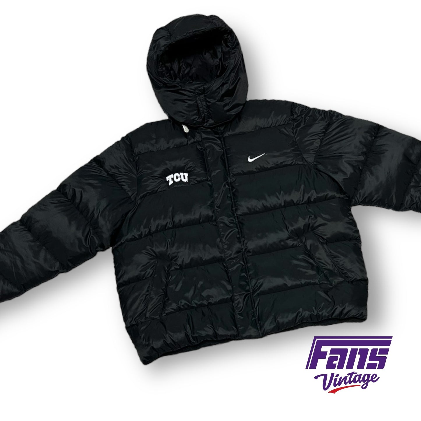 TCU Nike Team Issued Black Short Puffer Jacket with Removable Hood