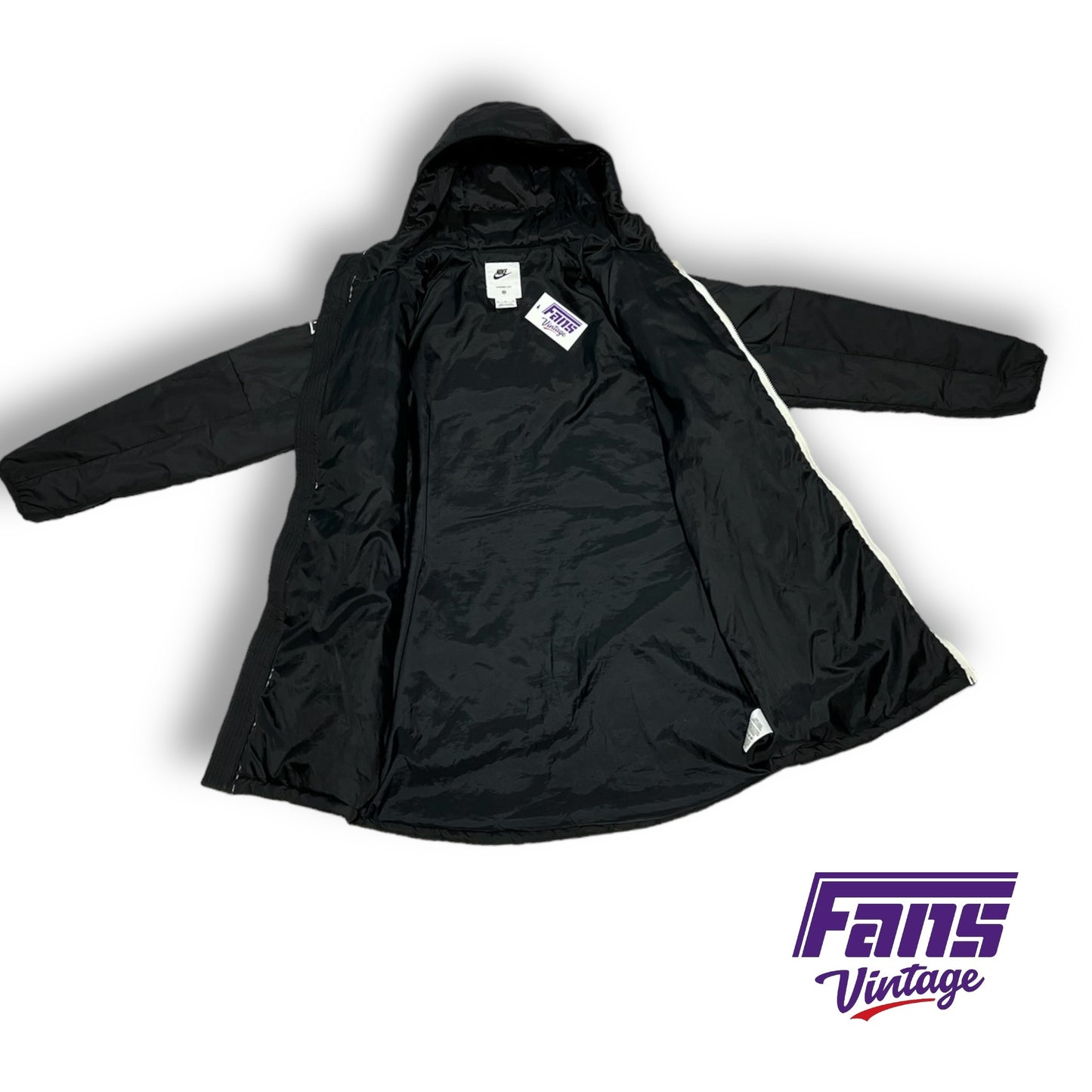 TCU Big XII Team Issued Nike Sportswear Sleek Black Hooded Puffer Jacket 3/4 Length