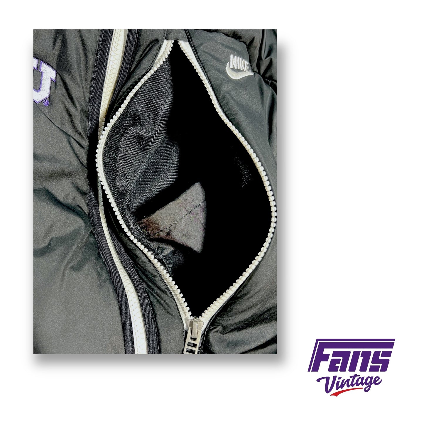 TCU Big XII Team Issued Nike Sportswear Sleek Black Hooded Puffer Jacket 3/4 Length