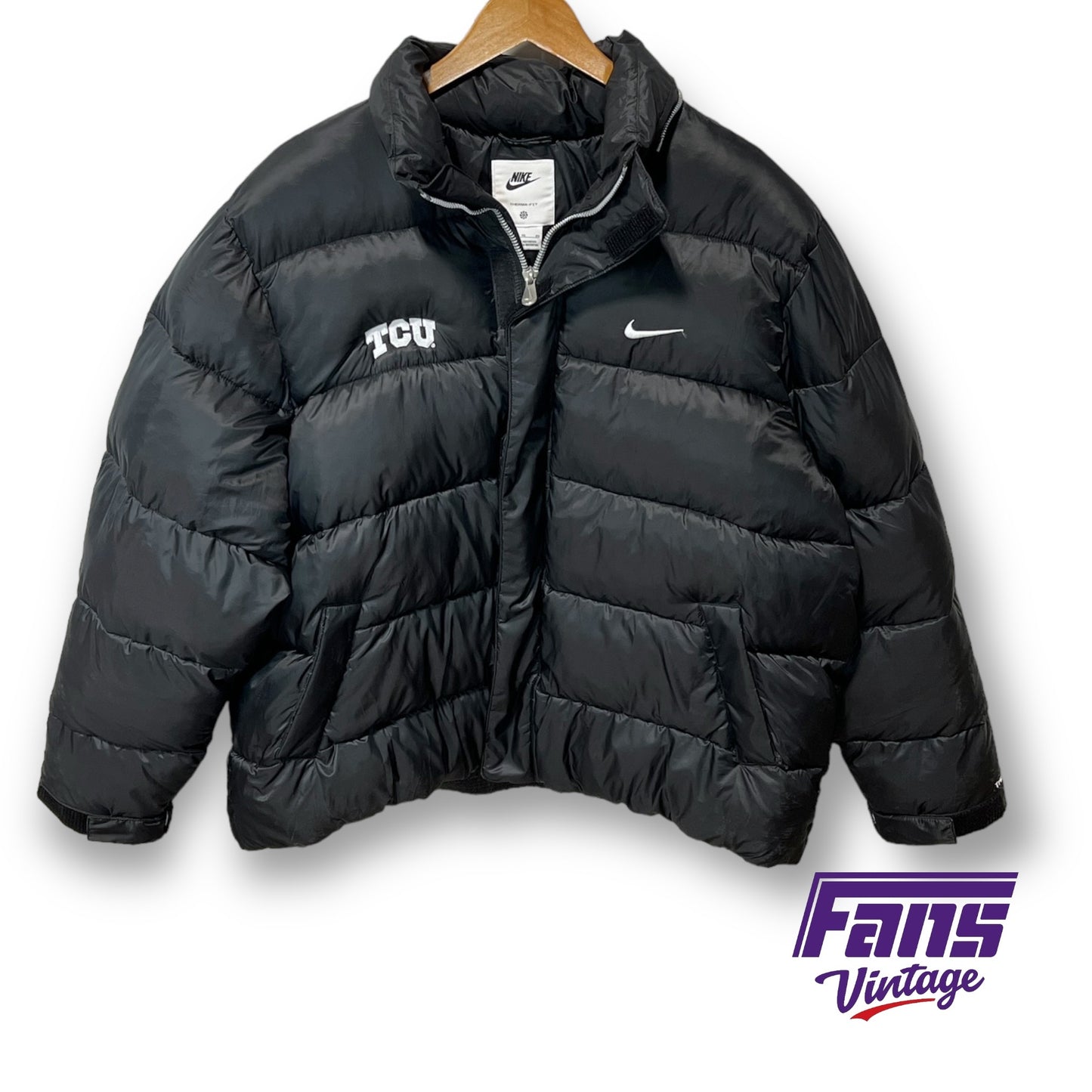 TCU Nike Team Issued Black Short Puffer Jacket with Removable Hood