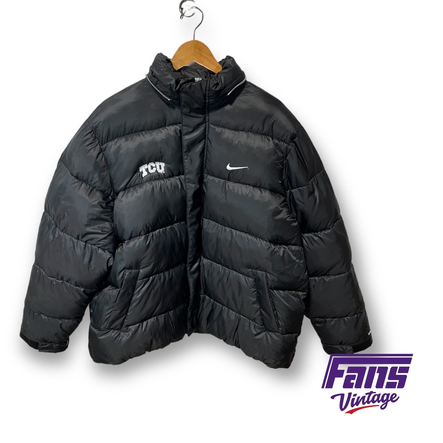 TCU Nike Team Issued Black Short Puffer Jacket with Removable Hood