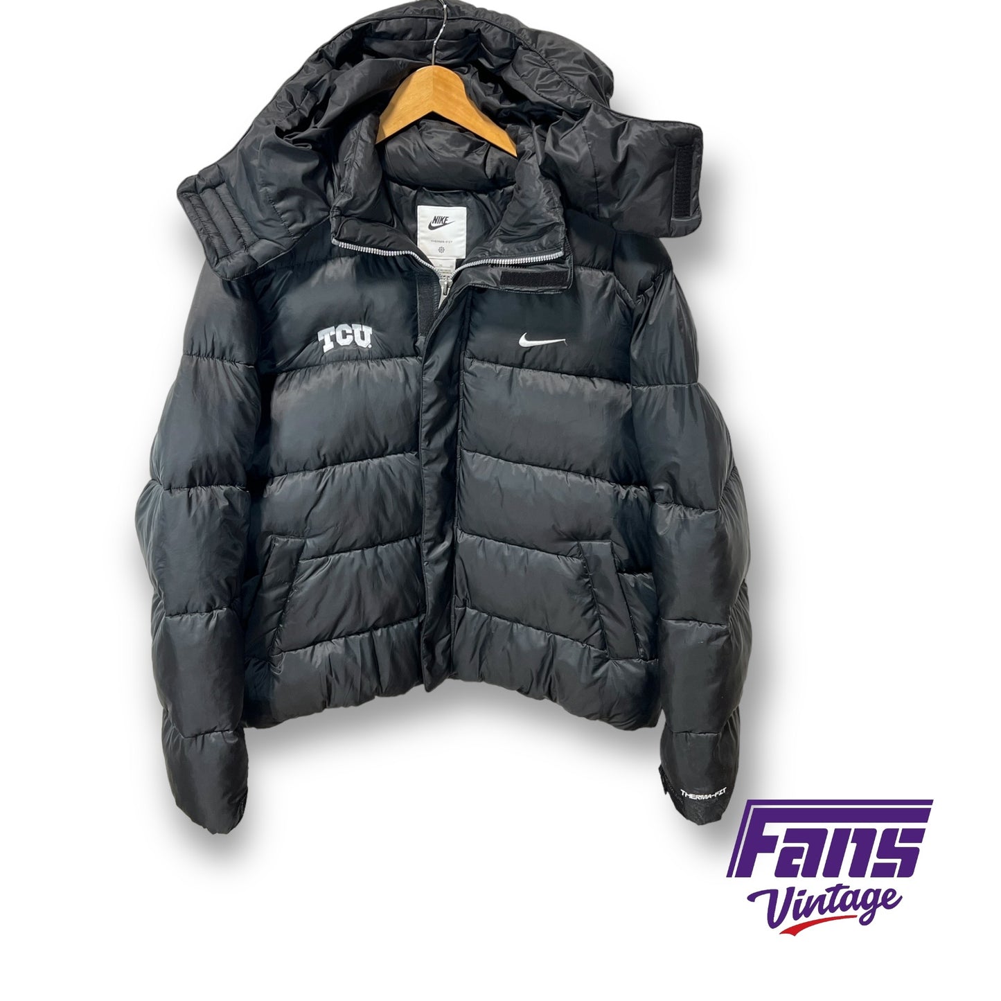 TCU Nike Team Issued Black Short Puffer Jacket with Removable Hood