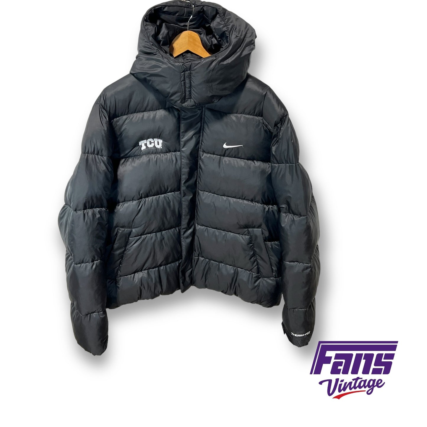 TCU Nike Team Issued Black Short Puffer Jacket with Removable Hood