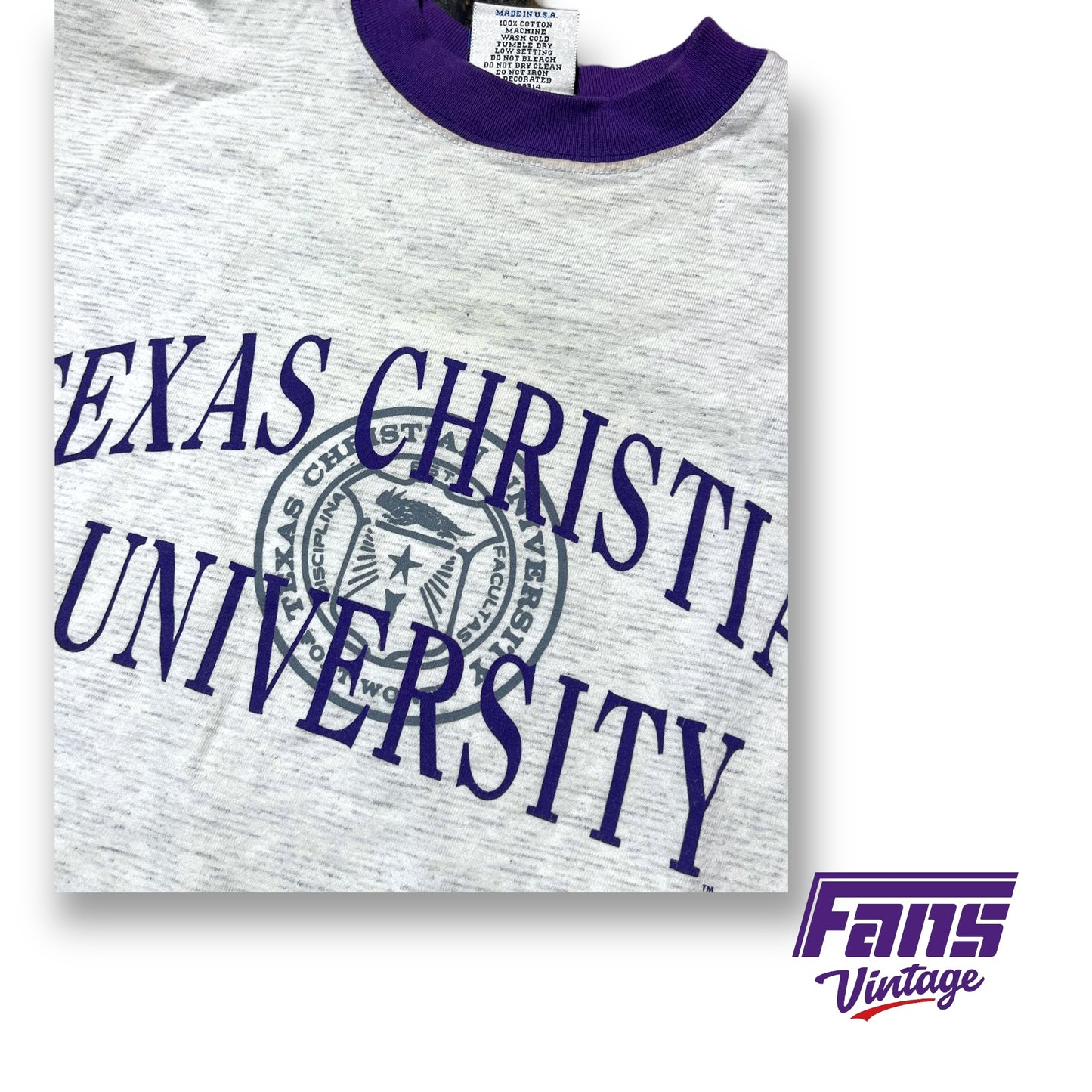 RARE! 90s Vintage TCU School Seal Logo T-Shirt