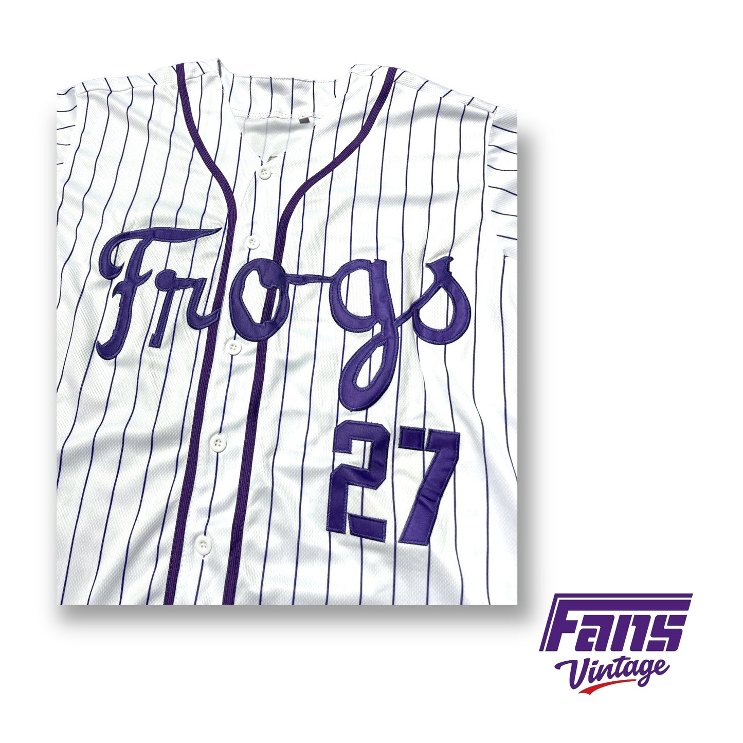 Vintage Throwback TCU Baseball Pinstripe Jersey with 1960s “Frogs” Script - Custom Sample