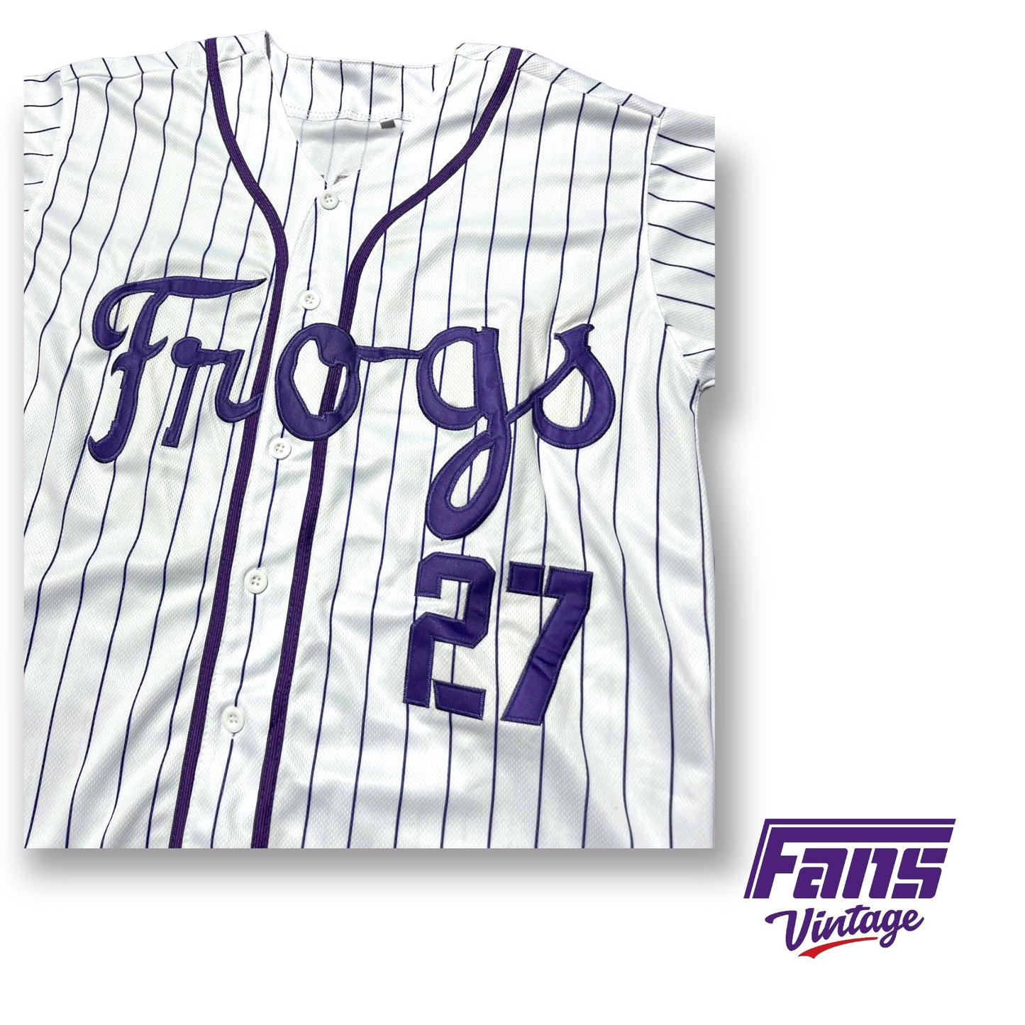 Vintage Throwback TCU Baseball Pinstripe Jersey with 1960s “Frogs” Script - Custom Sample