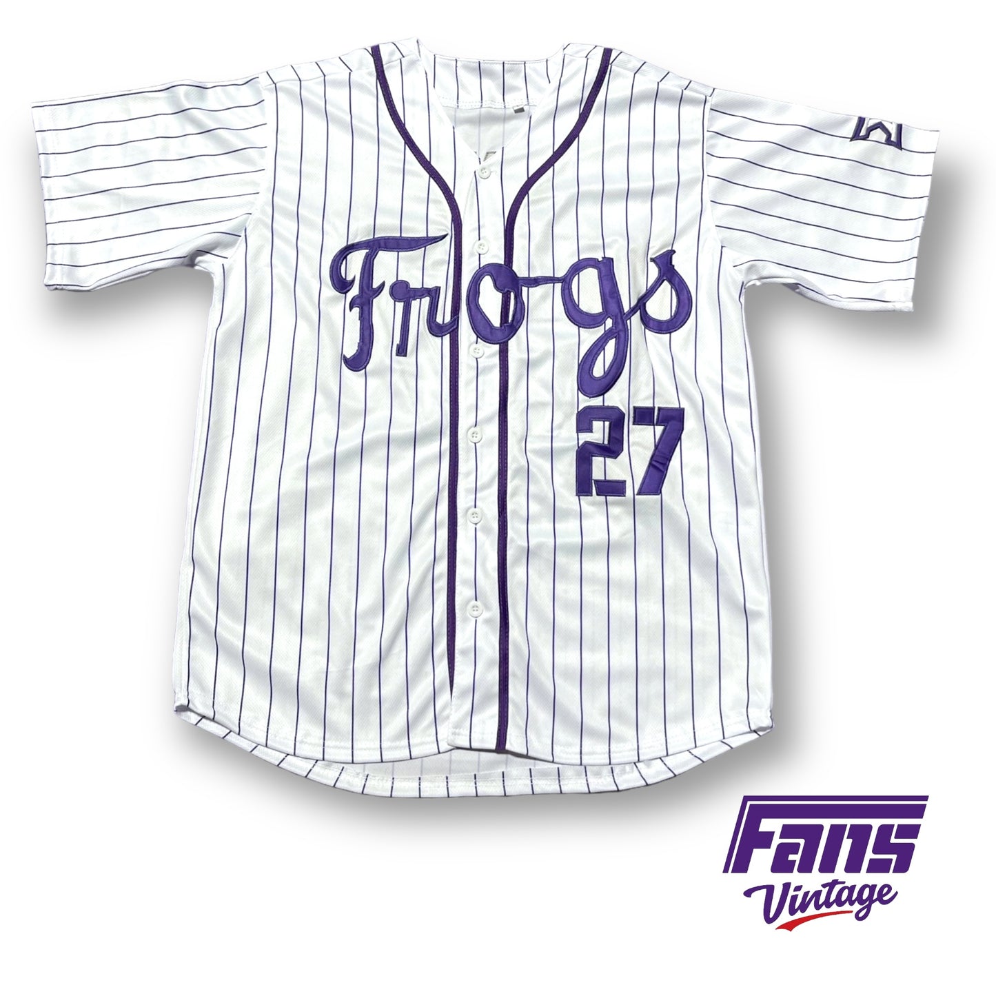 Vintage Throwback TCU Baseball Pinstripe Jersey with 1960s “Frogs” Script - Custom Sample