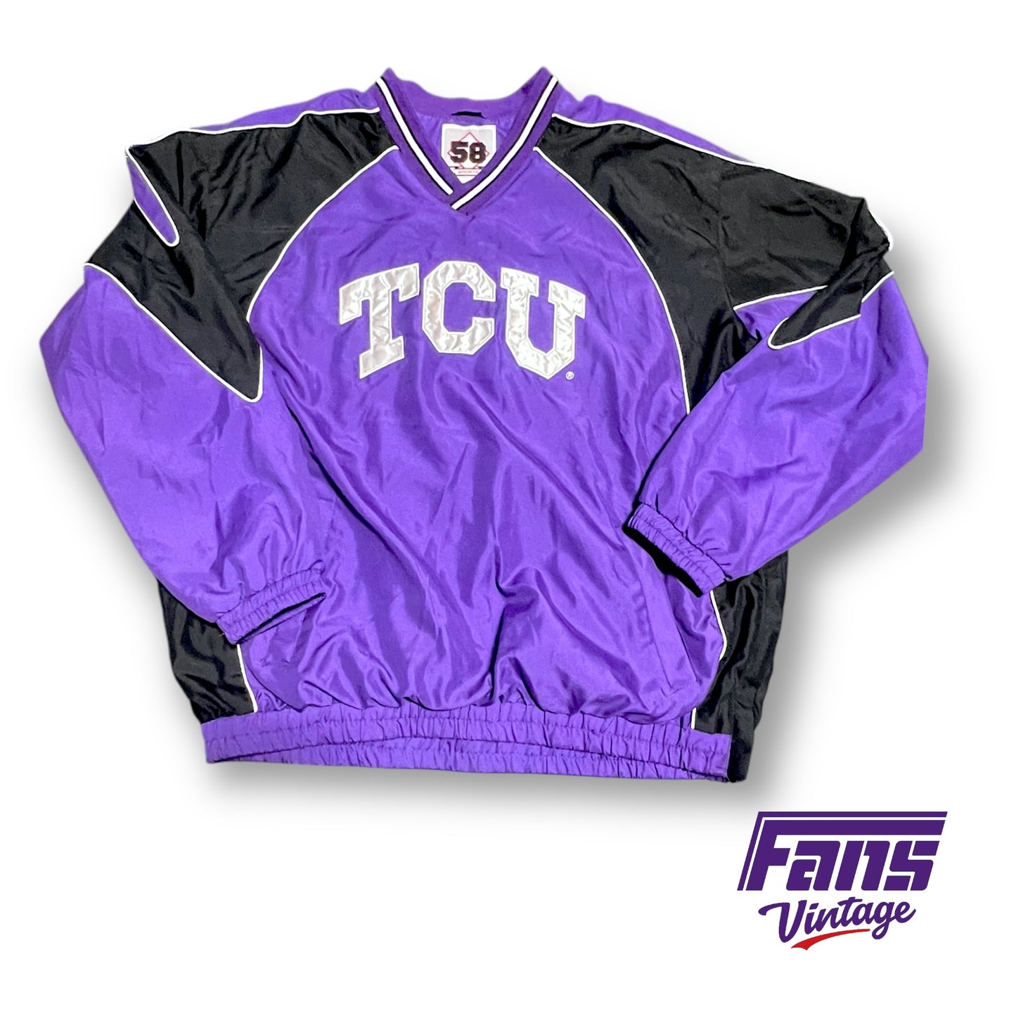 Y2K Vintage TCU Windbreaker Pullover with insane satin look embroidered logos!