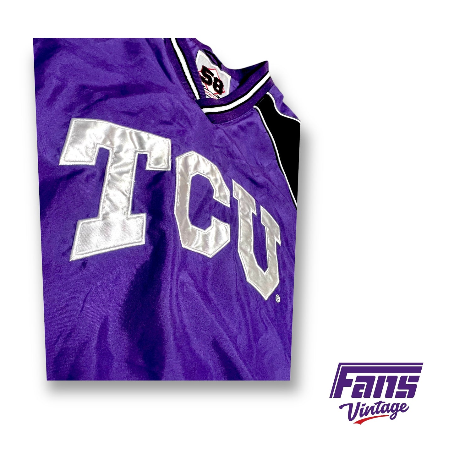 Y2K Vintage TCU Windbreaker Pullover with insane satin look embroidered logos!