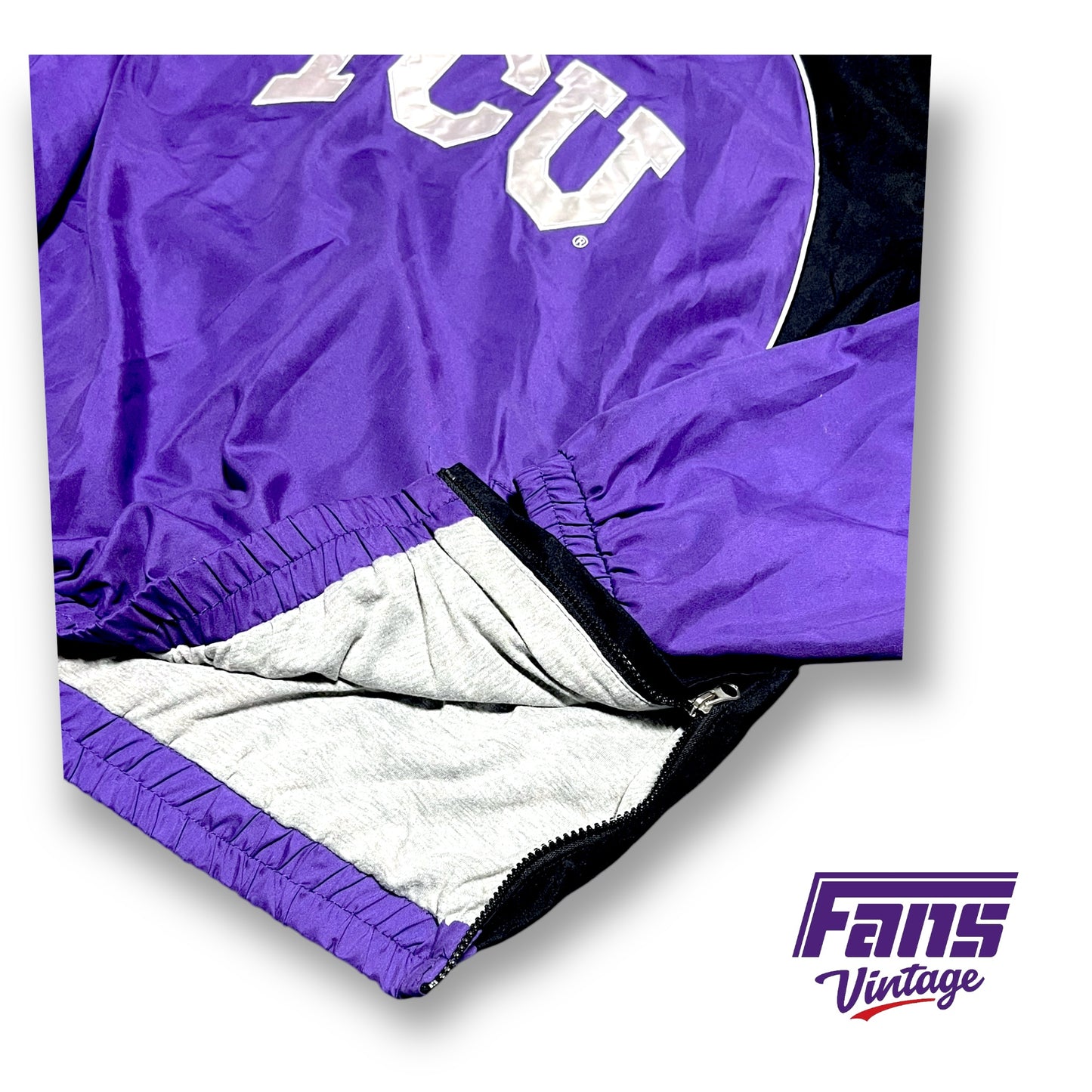 Y2K Vintage TCU Windbreaker Pullover with insane satin look embroidered logos!
