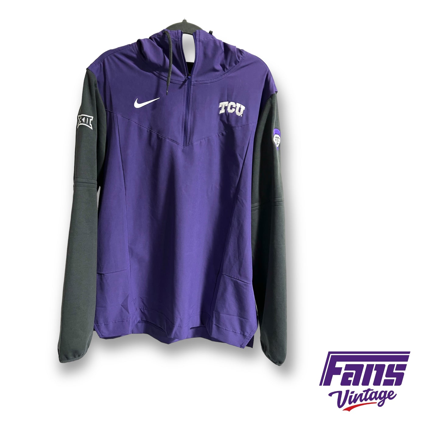 TCU Basketball March Madness Issued Team Hoodie Pullover - RARE Team Basketball 1/4 Zip with Vintage-look logo patch!