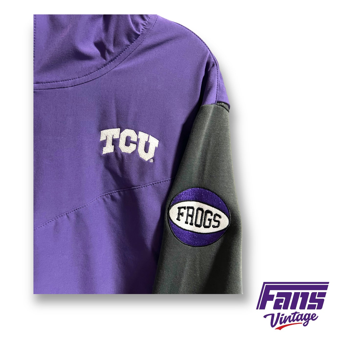 TCU Basketball March Madness Issued Team Hoodie Pullover - RARE Team Basketball 1/4 Zip with Vintage-look logo patch!