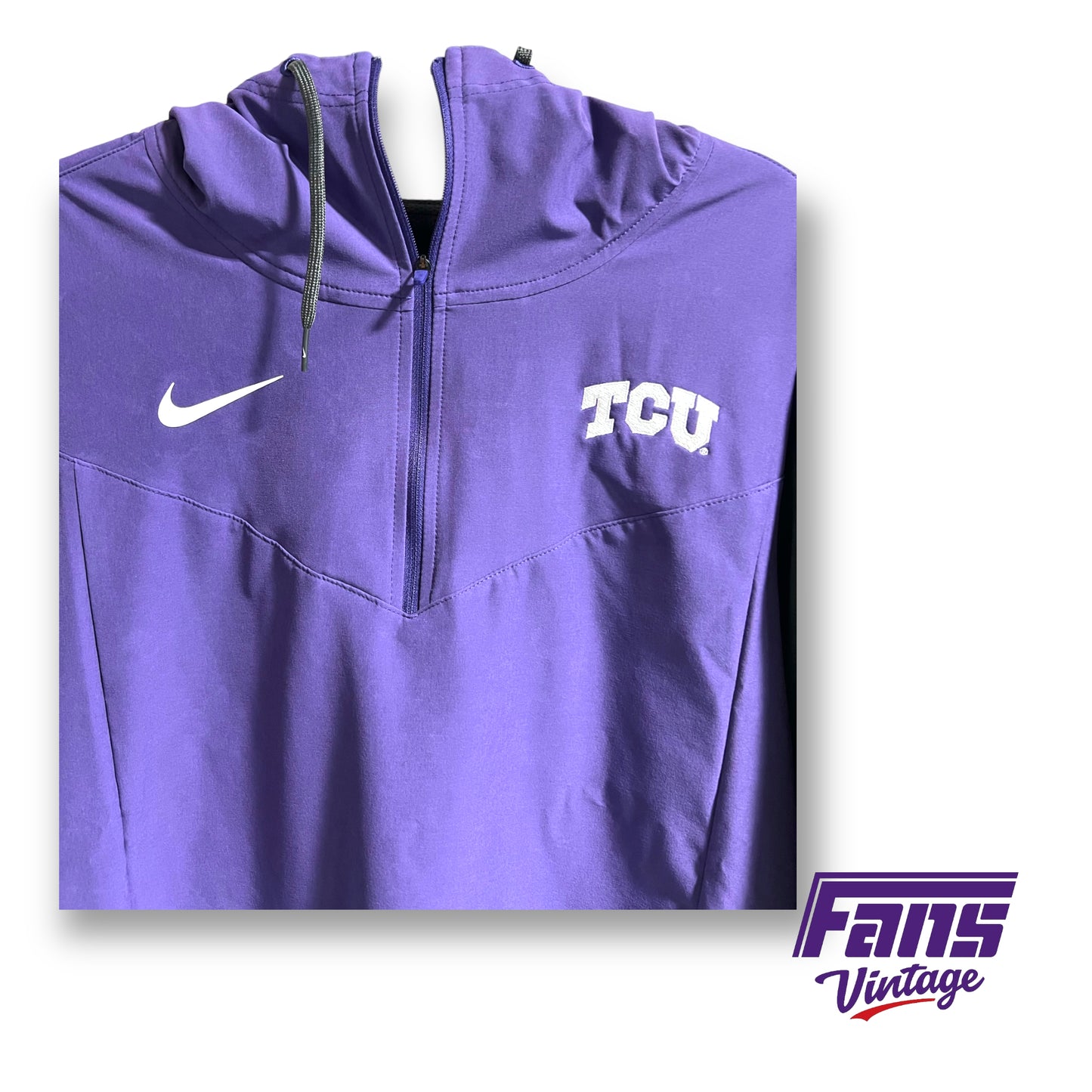 TCU Basketball March Madness Issued Team Hoodie Pullover - RARE Team Basketball 1/4 Zip with Vintage-look logo patch!