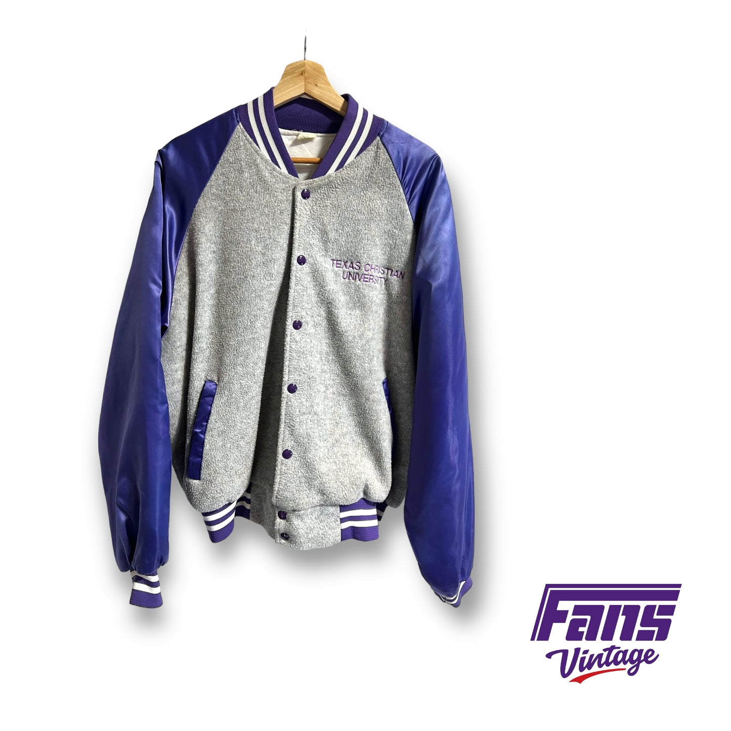 Vintage TCU letterman style fleece bomber jacket