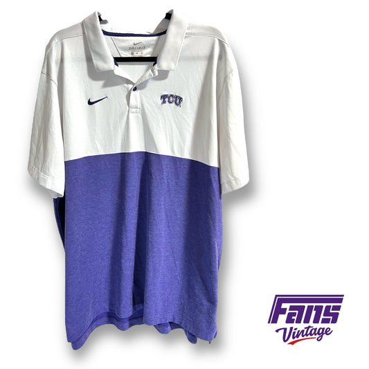 Nike TCU team issued purple/white Polo - Super Soft! Striped color block design