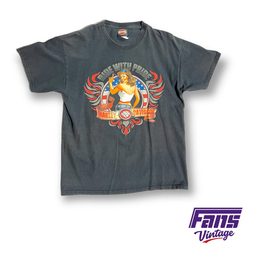 Vintage Harley Davidson 'pin up girl' Horny Toad t-shirt -double sided