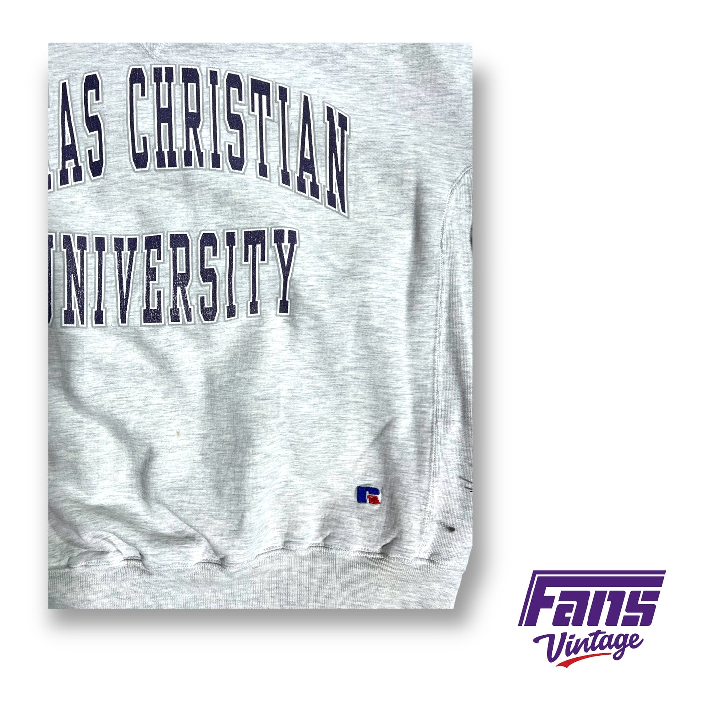 “Thrashed” Vintage 90s Russell TCU crewneck sweater