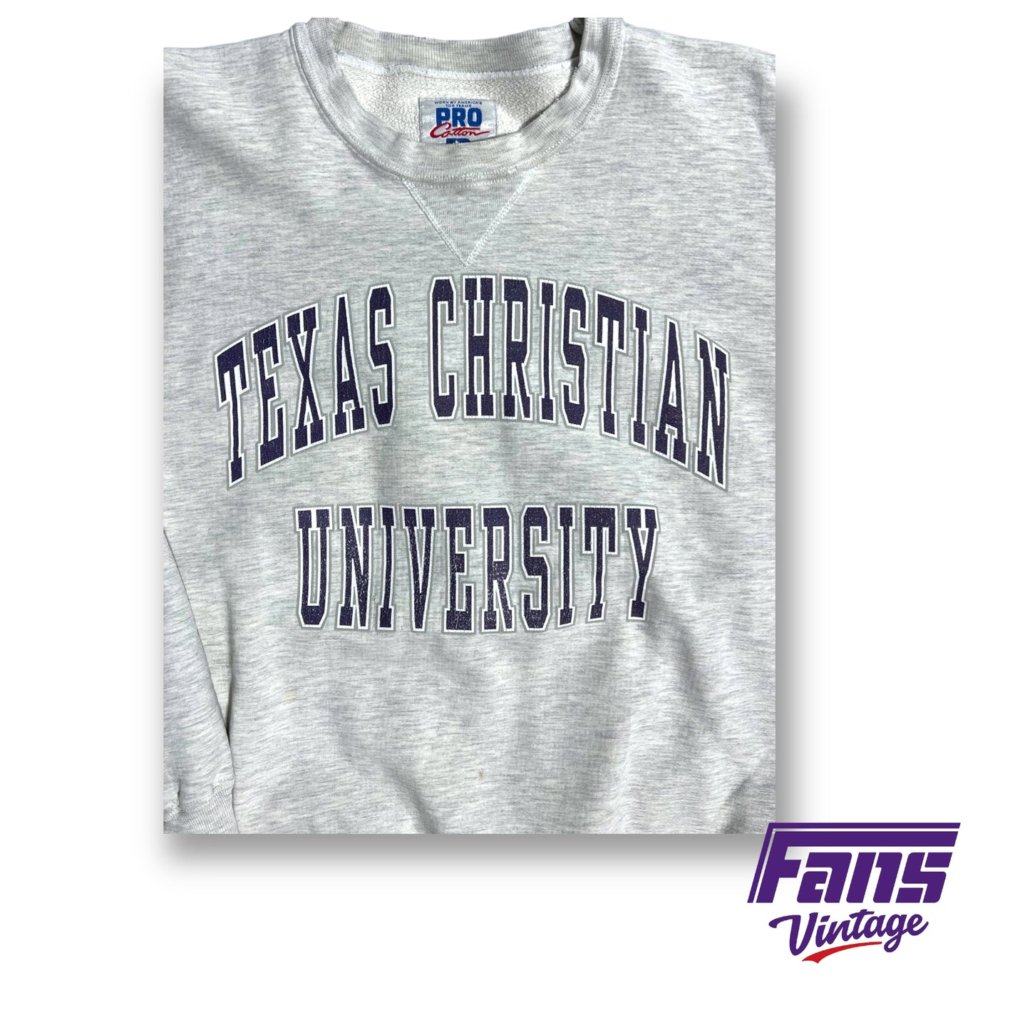 “Thrashed” Vintage 90s Russell TCU crewneck sweater