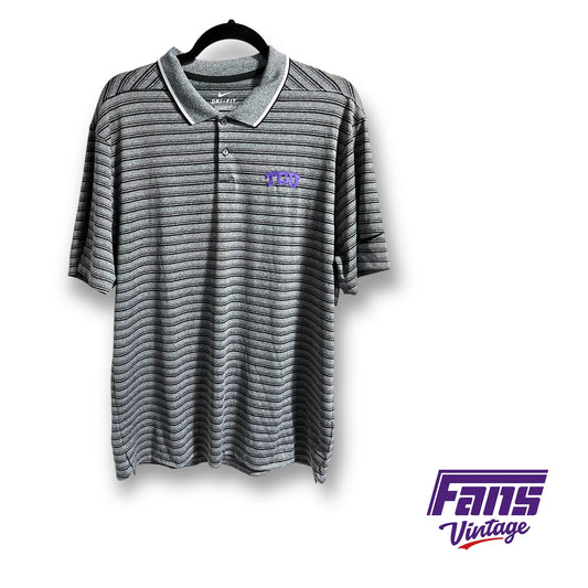 Nike TCU Golf team issued black and charcoal striped dri-fit polo