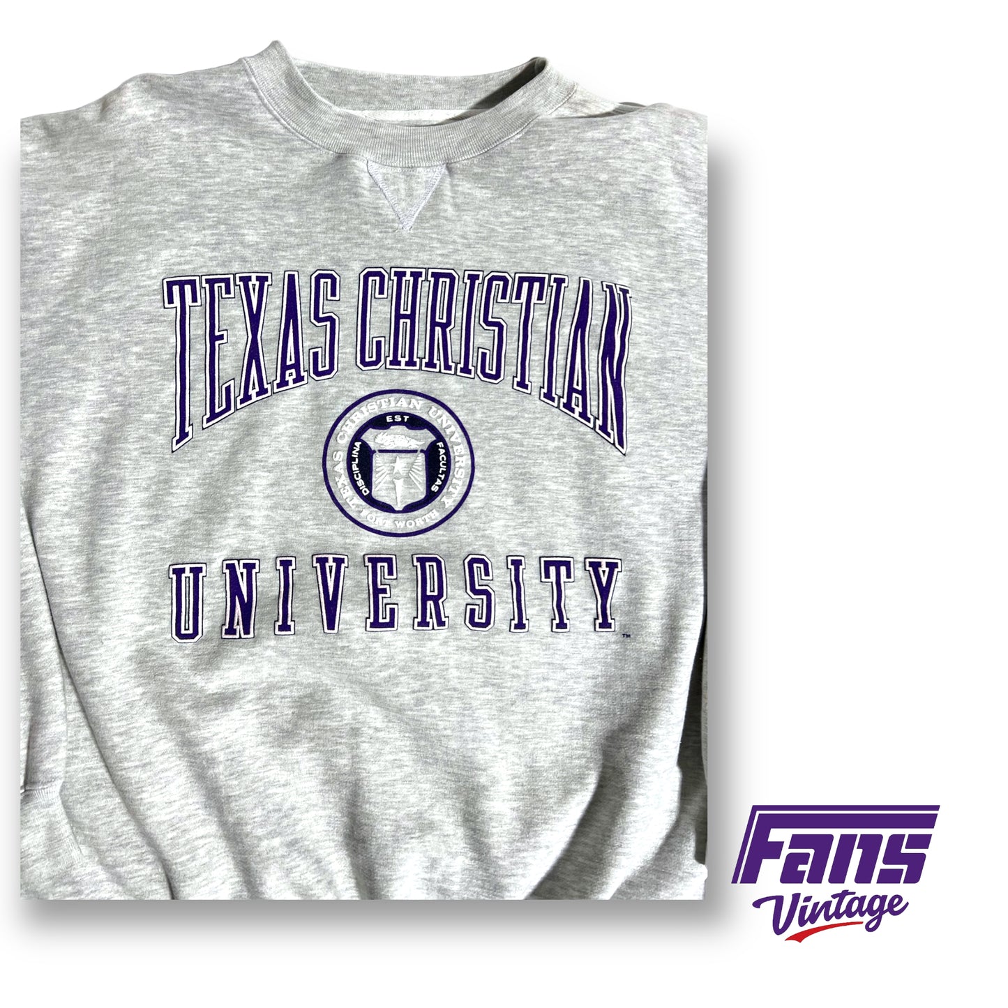 RARE 90s Vintage TCU Crewneck Sweater - School Seal Logo & Puff Screenprint!