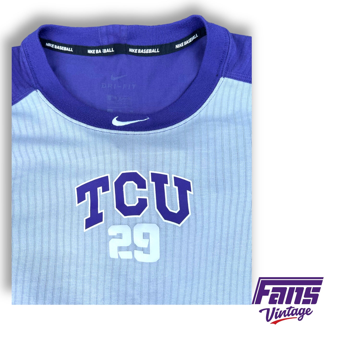 Team Issue TCU Baseball Warmup Henley Training Shirt - Nike Baseball Brand