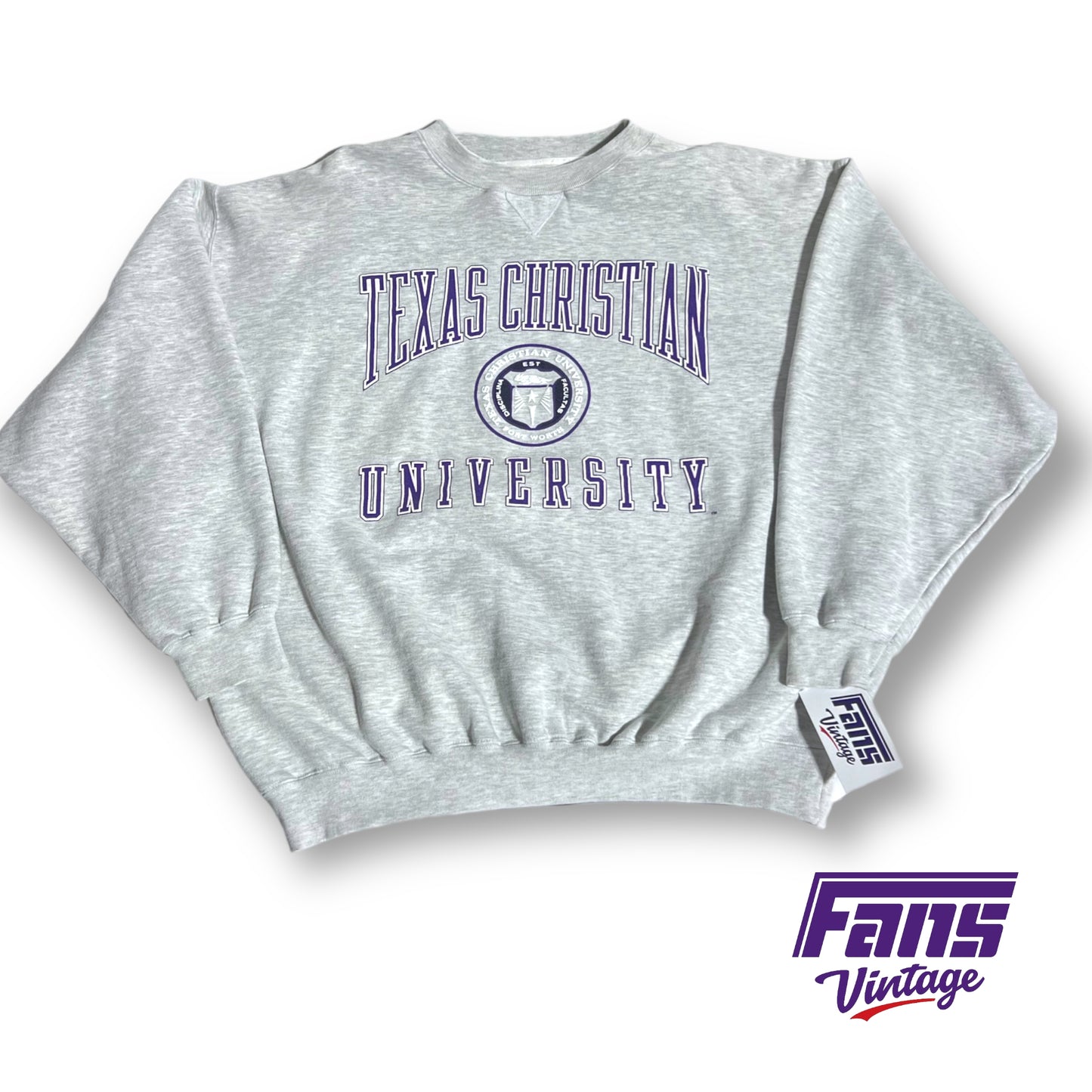 RARE 90s Vintage TCU Crewneck Sweater - School Seal Logo & Puff Screenprint!