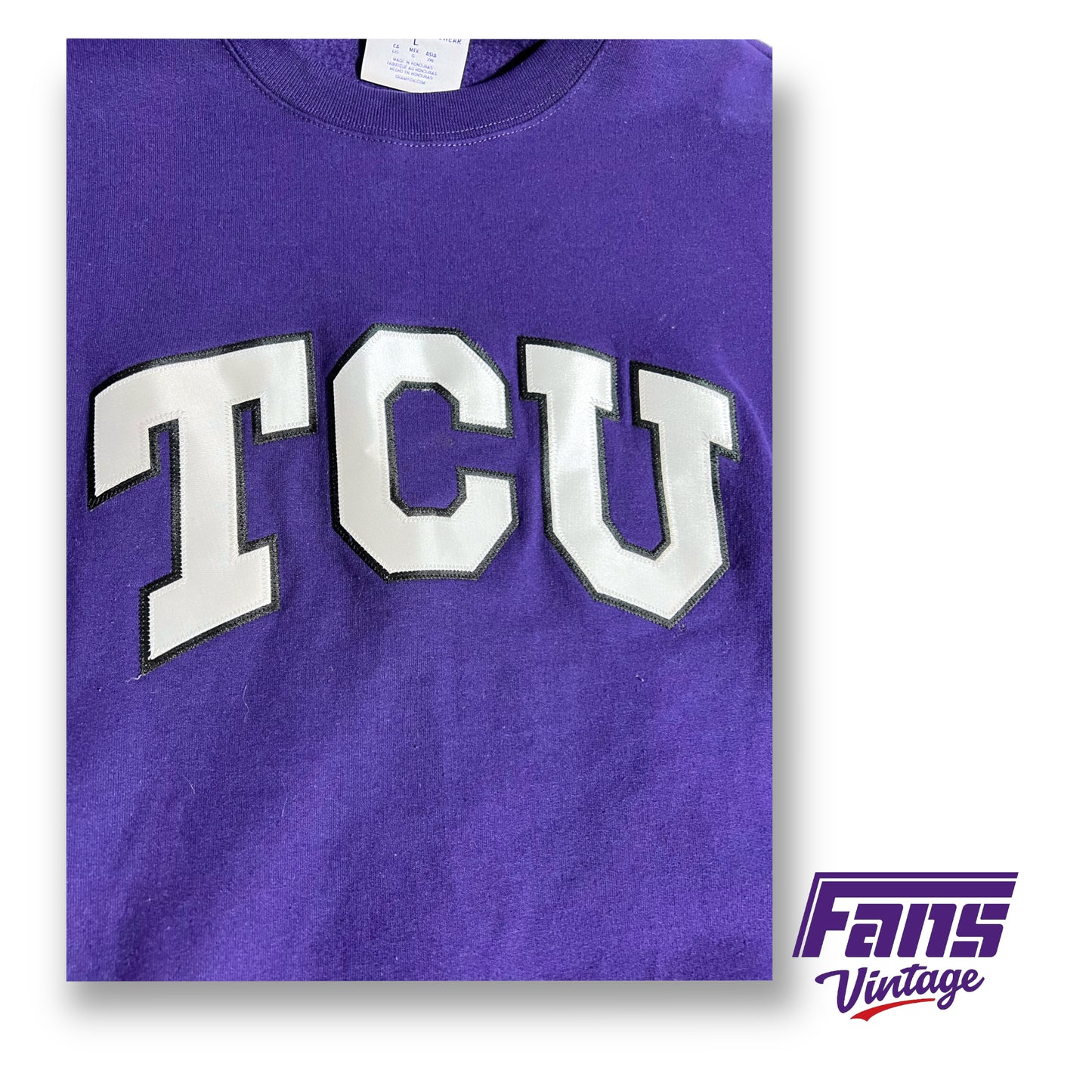 Champion TCU Crewneck Sweater with Stitched Satin Lettering