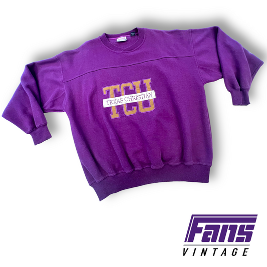 Gorgeous 90s Vintage TCU Crewneck with Embroidered Patch Logos!
