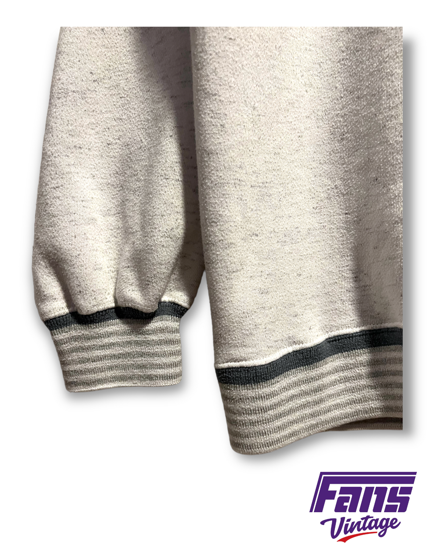 90s Vintage TCU Crewneck - gray with striped collar & cuffs