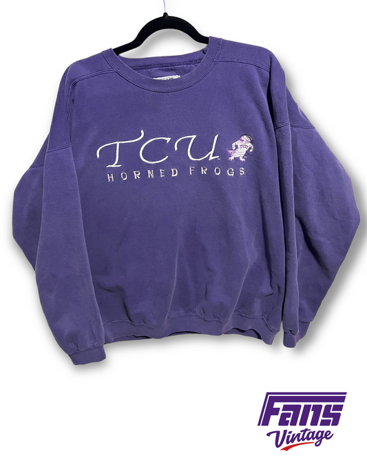 90s Vintage TCU Crewneck - Buttery soft with Script font and Sweater Frog!