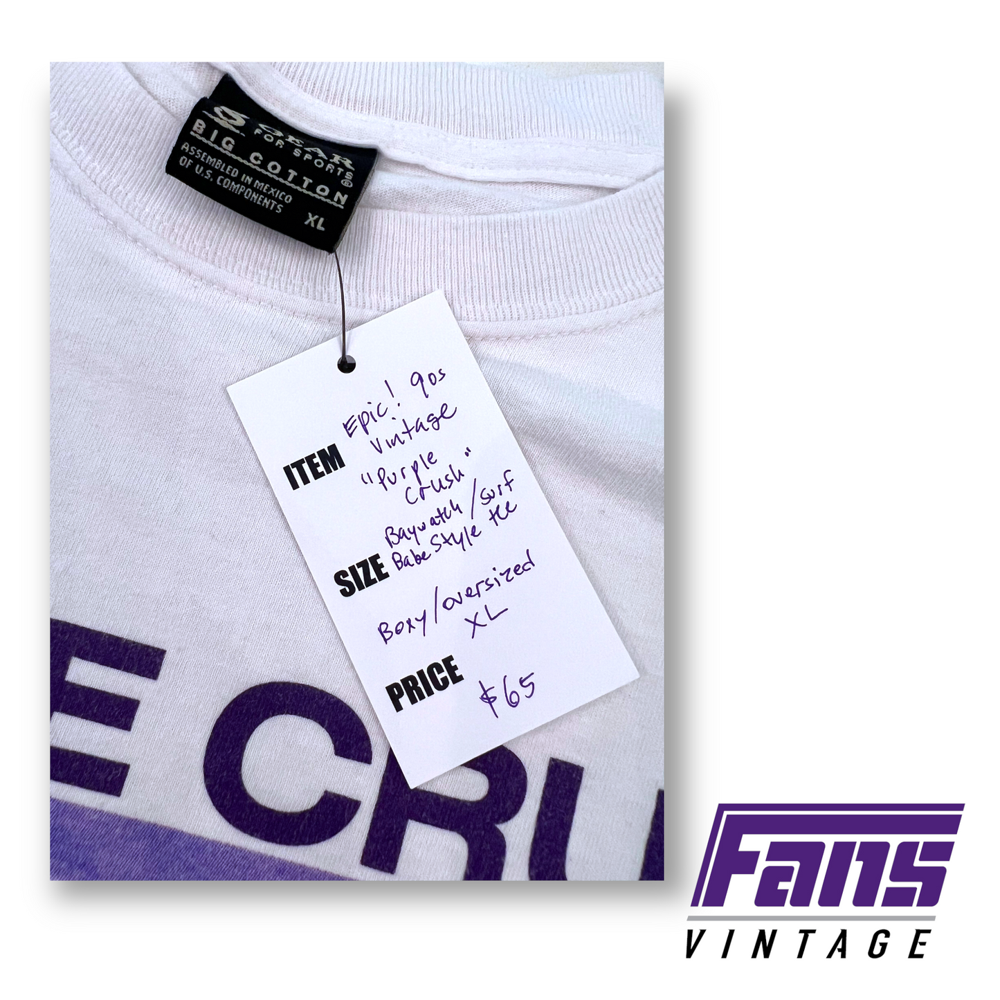 Epic! 90s Vintage "Purple Crush" Vintage TCU Shirt - Baywatch meets Blue Crush!