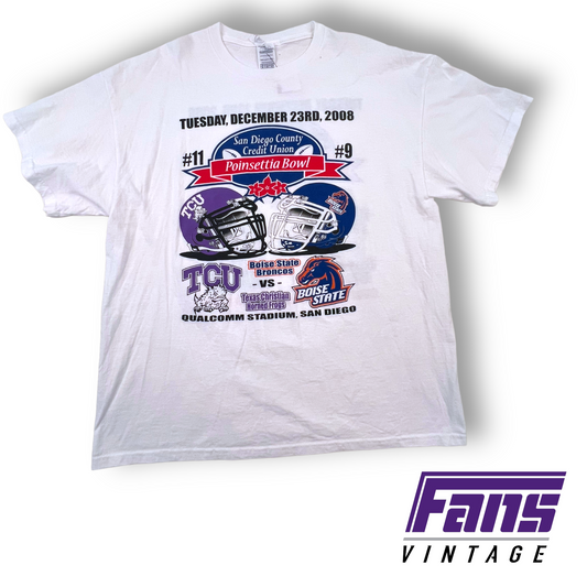 Awesome Double Sided Poinsettia Bowl 2008 Vintage TCU Football vs. Boise State Tee
