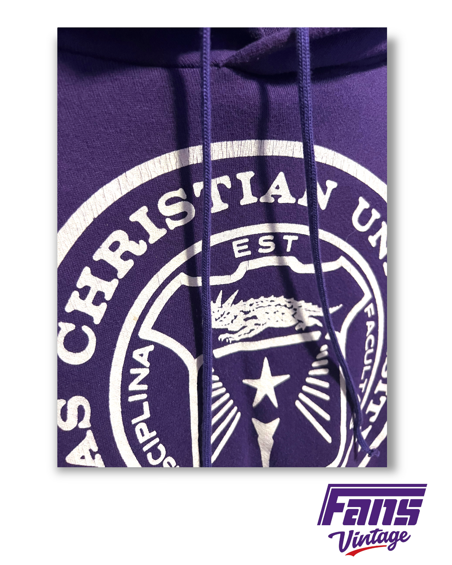 RARE! Vintage TCU Hoodie Sweater with School Seal Graphic