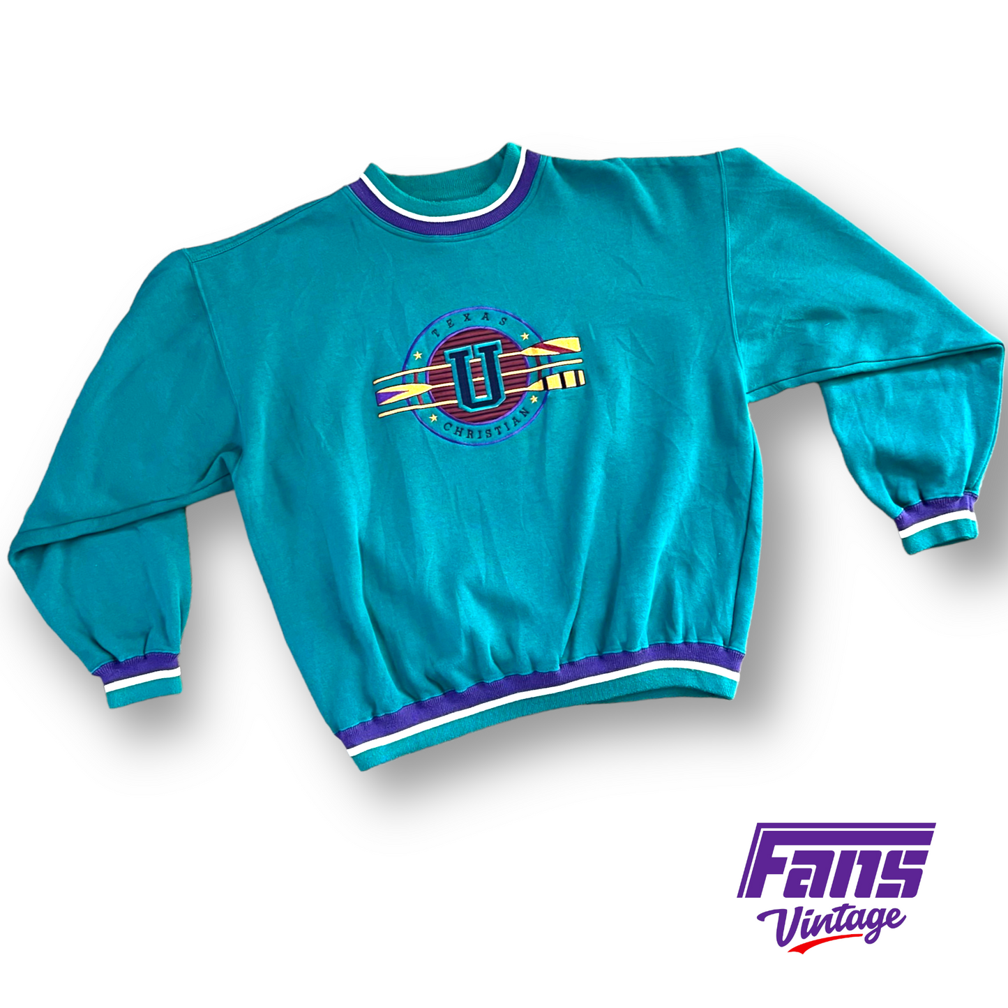 GORG! Purple & Teal 90s Vintage TCU Crewneck with EPIC Embroidery!