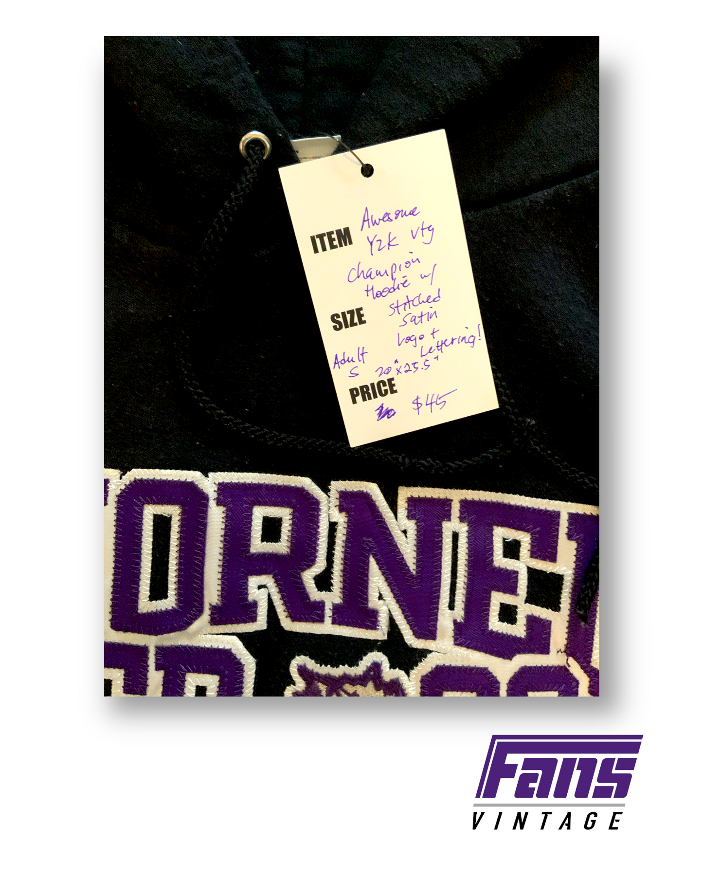 Y2K Vintage TCU Hoodie Sweatshirt with Satin Embroidered Lettering