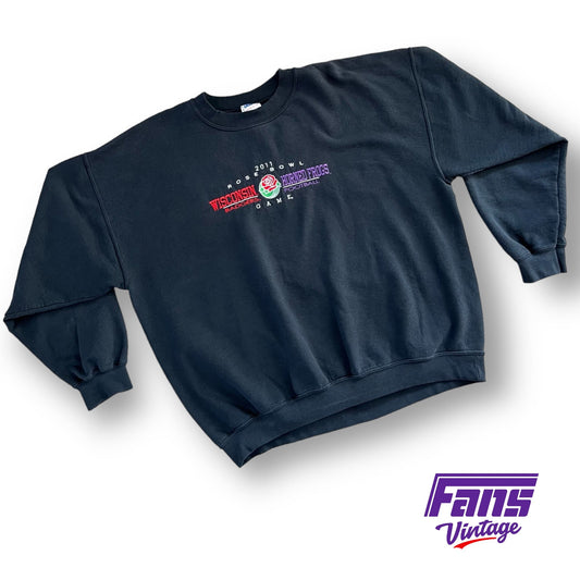 Awesome Vintage TCU Football Rose Bowl Game Crewneck - Black with Embroidered Logo!
