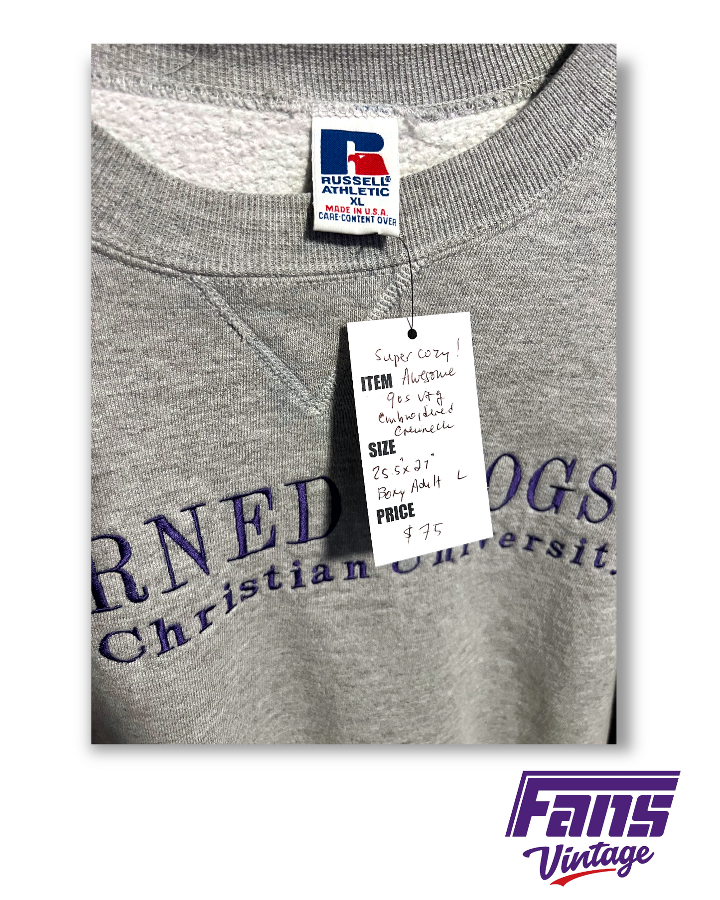 Vintage TCU Crewneck - Heather Gray with Purple Embroidery