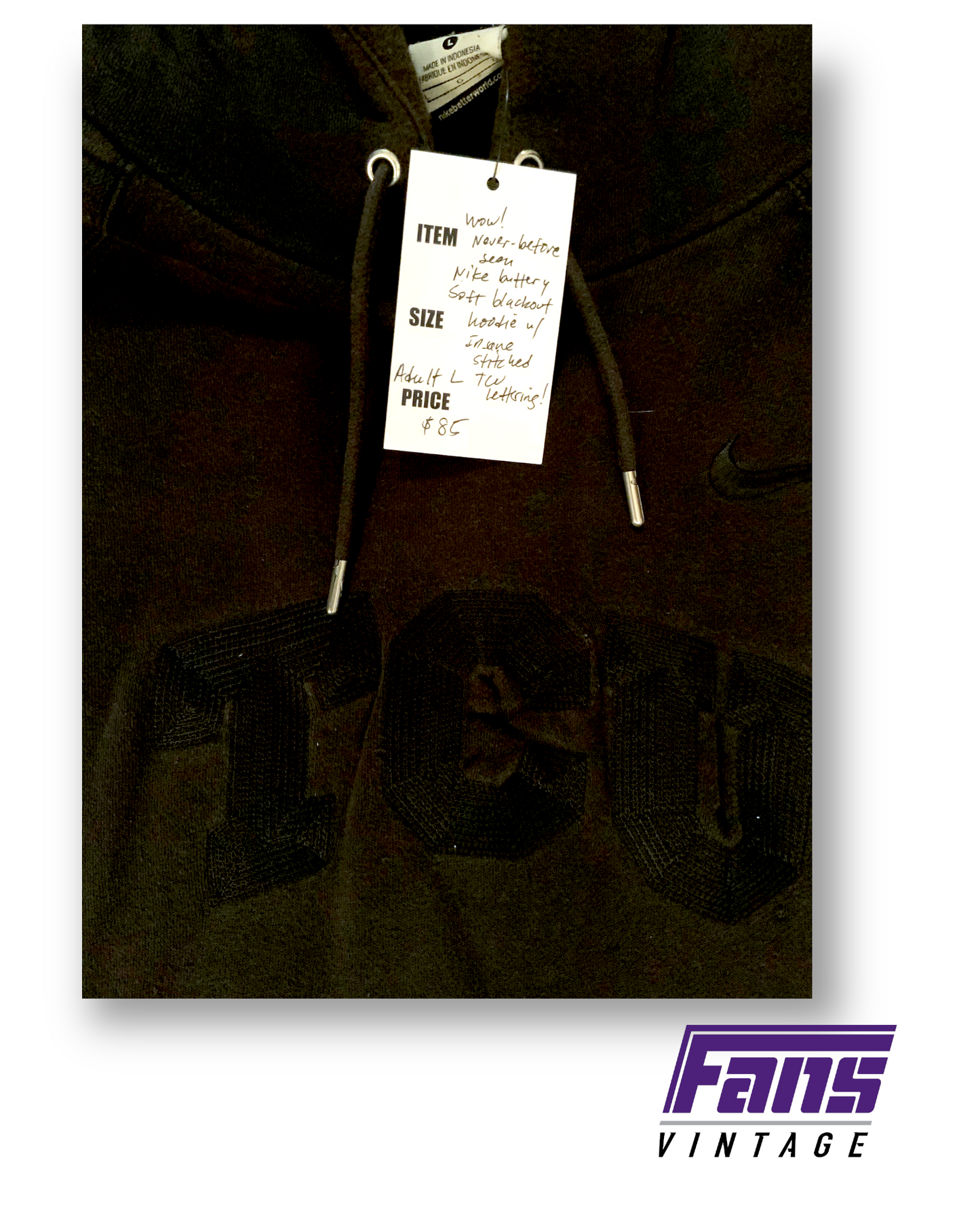 Unique TCU Team-Issue Blackout Hoodie with awesome stitched logo!