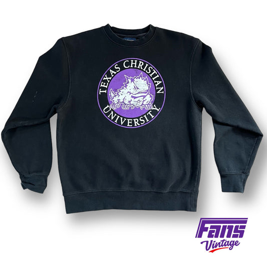 Vintage TCU Crewneck - Black with Large Horned Frog Logo - Like New!