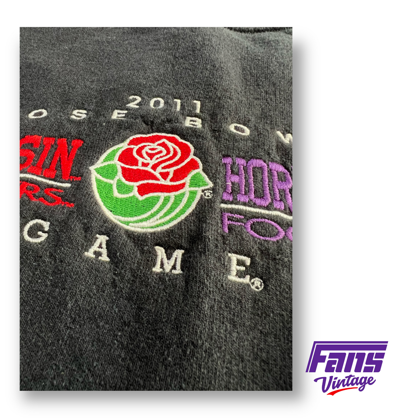 Awesome Vintage TCU Football Rose Bowl Game Crewneck - Black with Embroidered Logo!