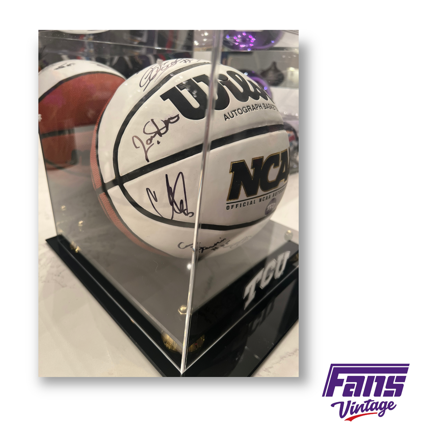 Autographed 21-22 March Madness TCU Basketball Team Ball with Case!